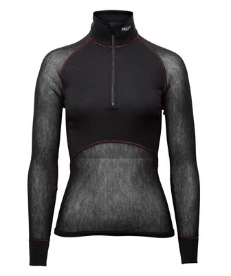 BRYNJE WOOL THERMO LIGHT ZIP POLO 3/4 NECK WOMAN NERO